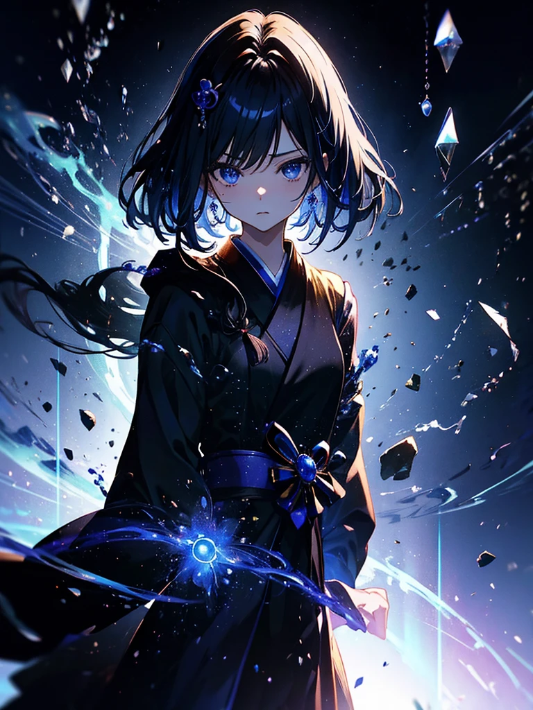 セクシーなドレスを着ています、エッチです、25-year-old girl、Rune background、black magician、Wearing a black robe、mesmerize、cute woman、Elegant hairstyle、indigo hair color、Slightly shorter hair、blue eyes、look at the viewer、masterpiece、Best image、