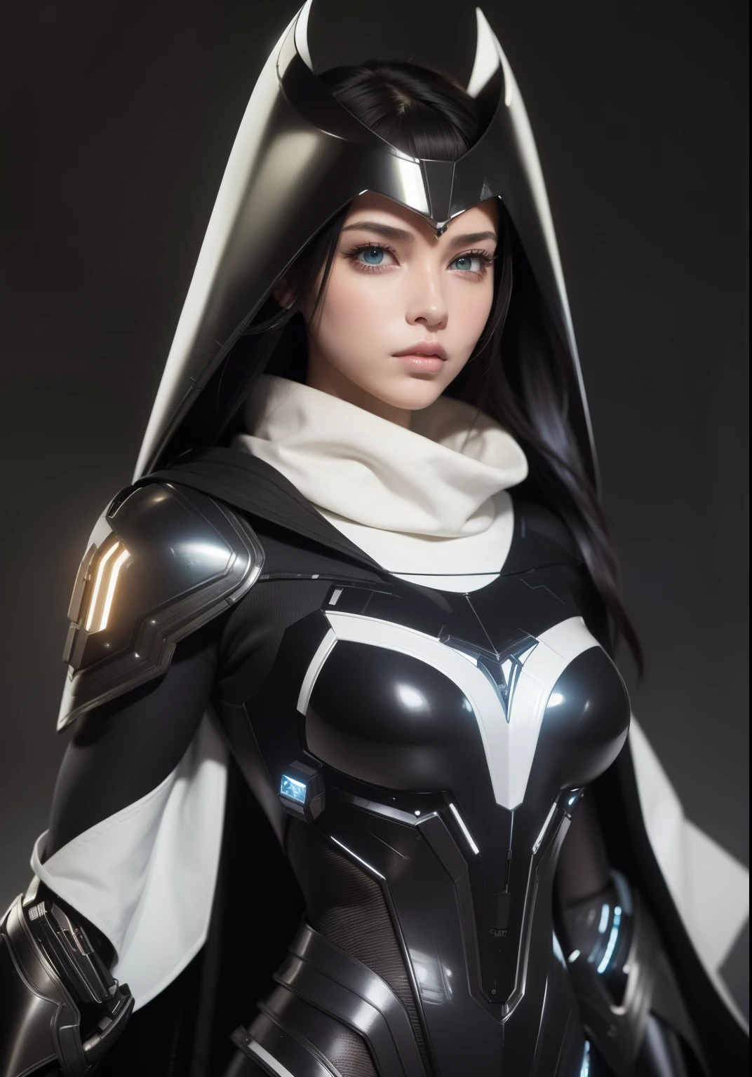 Waist up ((Extremely detailed asymmetric realistic masterpiece)) hyperrealistic masterpiece, Superhero very beauty girl ((in mechanical futuristic aesthetic style)) in extremely detailed tech plugsuit, cinematic illumination: 8k, glowing, concept art, smooth, sharp focus, illustration
