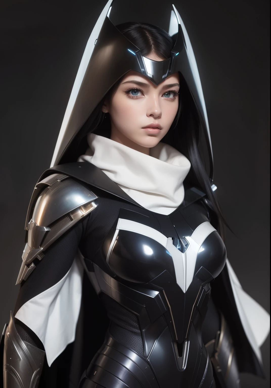 Waist up ((Extremely detailed asymmetric realistic masterpiece)) hyperrealistic masterpiece, Superhero very beauty girl ((in mechanical futuristic aesthetic style)) in extremely detailed tech plugsuit, cinematic illumination: 8k, glowing, concept art, smooth, sharp focus, illustration