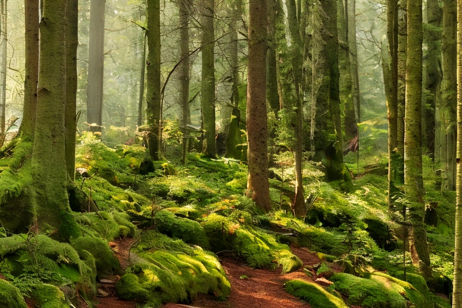 in the forest、wood々The soft sunlight filtering through、The pleasant chirping of birds from afar、Vibrant colors、Real、8K  UHD、high resolution
