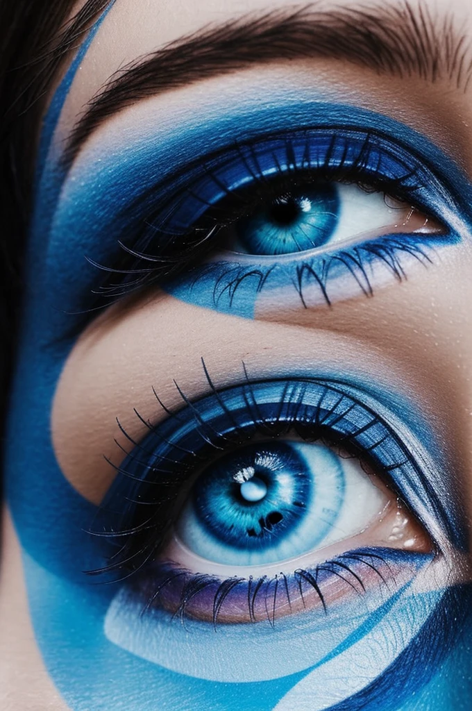 I want the look of a person who only sees their eyes, let it be a graffiti drawing that has light blue and blue colors 