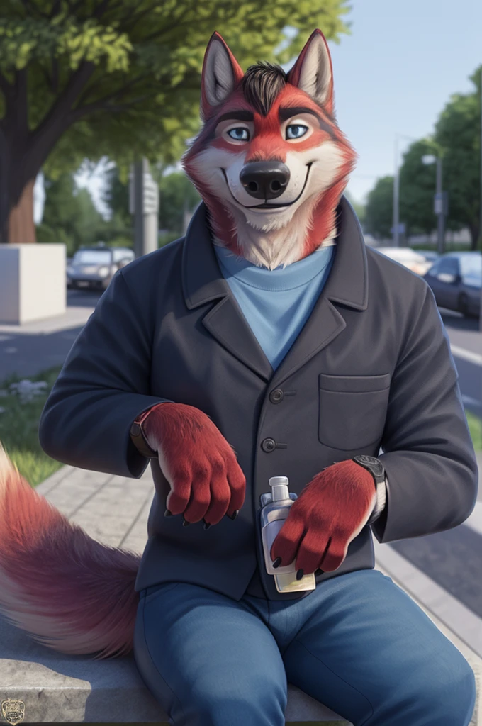 Ivan Fedorovich Wolfbach (Novosibirsk) ,tall handsome, wolf,young, 24 years, brown fur,Kind,(red body:1.3),beautiful blue eyes,Novosibirsk,dressed, plaid shirt, jeans,dear Joachim,canine, wolf, detailed fur, male, second, paw pads, finger claws,At the viewer, 5 fingers, paws, 5 fingers, smile, wrist watch, т nextel,by xenoforge, (difficult, high detail, digital photography, soft focus, RAW,goes for a walk, ,Very close to the camera, variety,Novosibirsk, smile, good mood, positive, Very close to the camera, plaid shirt, in dentistry, without hair, covered,
Photorealism, realistic, photorealistic, digital style, Subsurface scattering,I look at the viewer,is sitting, waiting for the doctor, of the brown car, perfume perfumery, plaid shirt, cuts his hair,
masterpiece, Best quality, ultra realistic, 8 thousand.)