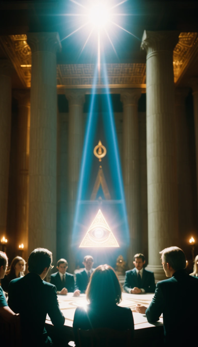 Illuminati Meeting in the Temple, 35mm film shooting, Anamorphic Lens, Lens flare,