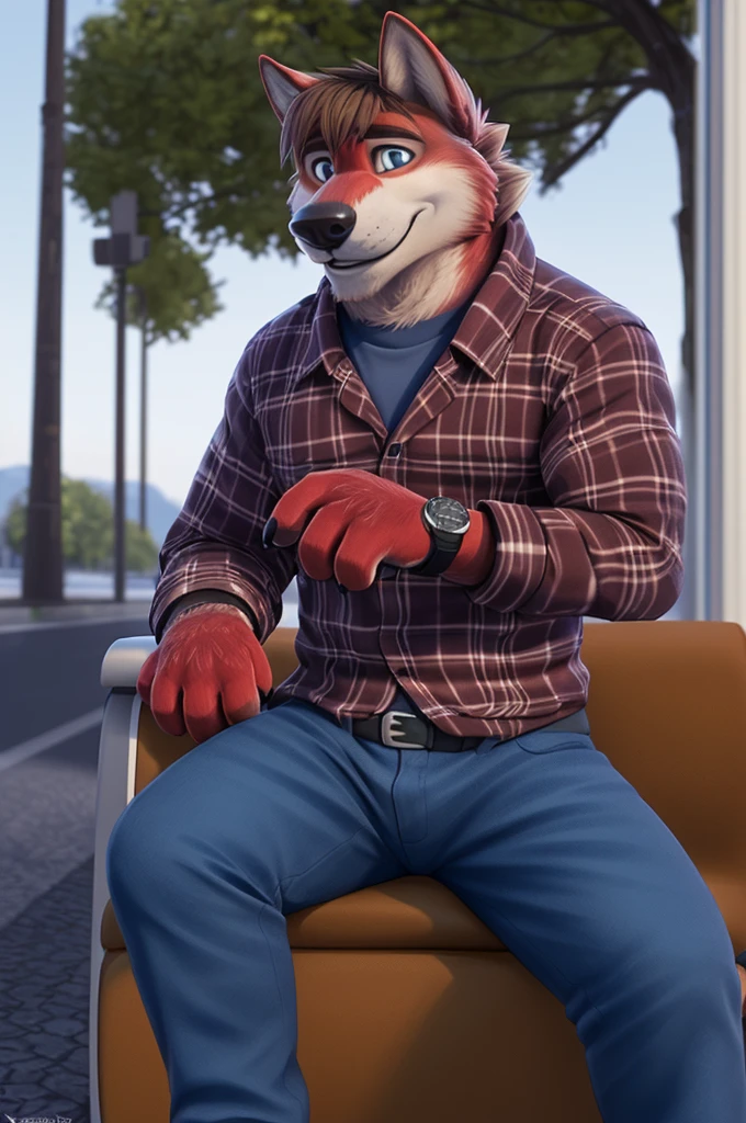 Ivan Fedorovich Wolfbach (Novosibirsk) ,tall handsome, wolf,young, 24 years, brown fur,Kind,(red body:1.3),beautiful blue eyes,Novosibirsk,dressed, plaid shirt, jeans,dear Joachim,canine, wolf, detailed fur, male, second, paw pads, finger claws,At the viewer, 5 fingers, paws, 5 fingers, smile, wrist watch, т nextel,by xenoforge, (difficult, high detail, digital photography, soft focus, RAW,goes for a walk, ,Very close to the camera, variety,Novosibirsk, smile, good mood, positive, Very close to the camera, plaid shirt, in dentistry,hair, brunette bangs, , covered,
Photorealism, realistic, photorealistic, digital style, Subsurface scattering,I look at the viewer,is sitting, waiting for the doctor, of the brown car, perfume perfumery, plaid shirt, cuts his hair,
masterpiece, Best quality, ultra realistic, 8 thousand.)