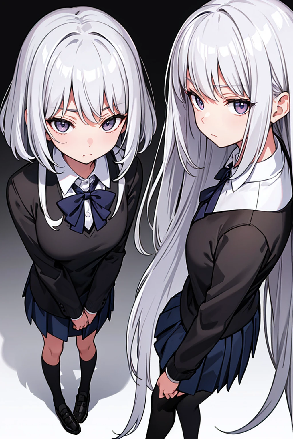 whole body,Standing posture, (Silver Hair,Shortcuts,) (youth,Fierce face,), (beautifully drawn face:1.2) (school uniform,Symphogia style,) Expressionless,(White background) 