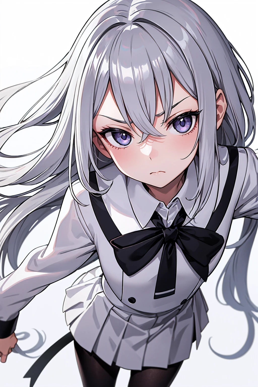 whole body,Standing posture, (Silver Hair,Shortcuts,) (youth,Fierce face,), (beautifully drawn face:1.2) (school uniform,Symphogia style,) Expressionless,(White background) 