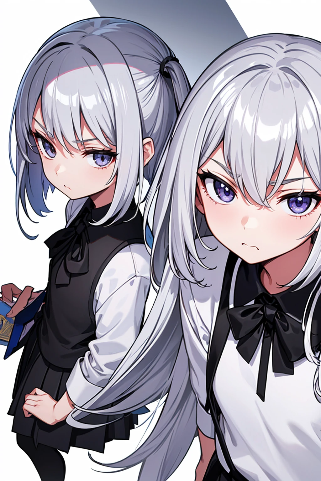 whole body,Standing posture, (Silver Hair,Shortcuts,) (youth,Fierce face,), (beautifully drawn face:1.2) (school uniform,Symphogia style,) Expressionless,(White background) 