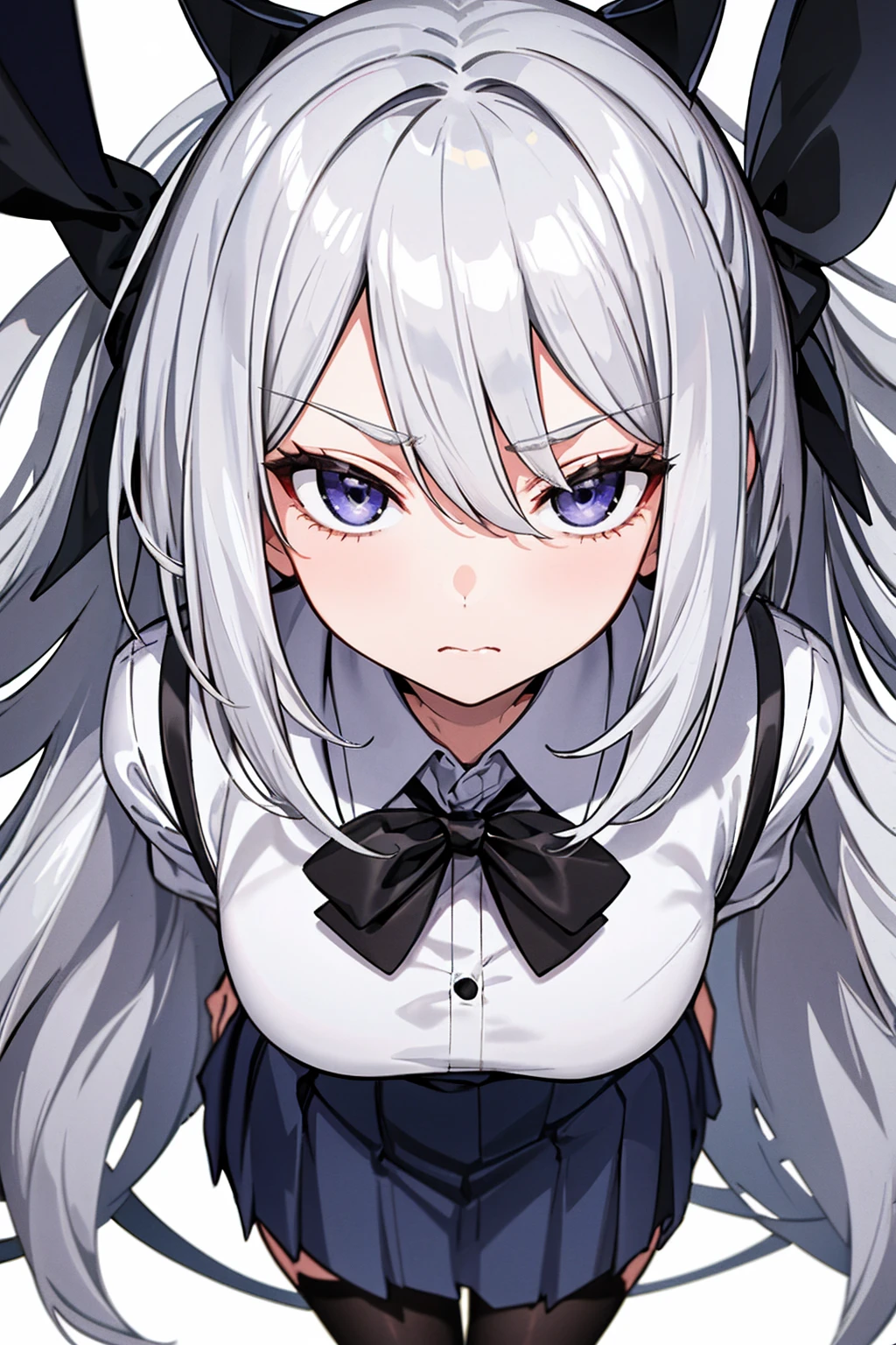 whole body,Standing posture, (Silver Hair,Shortcuts,) (youth,Fierce face,), (beautifully drawn face:1.2) (school uniform,Symphogia style,) Expressionless,(White background)