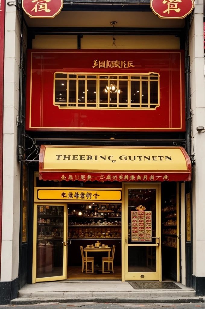 An advertisement for a Delicatessen that goes by Name "The Chinese Gourmet" It could be a Cheese and inside the cheese the letters...