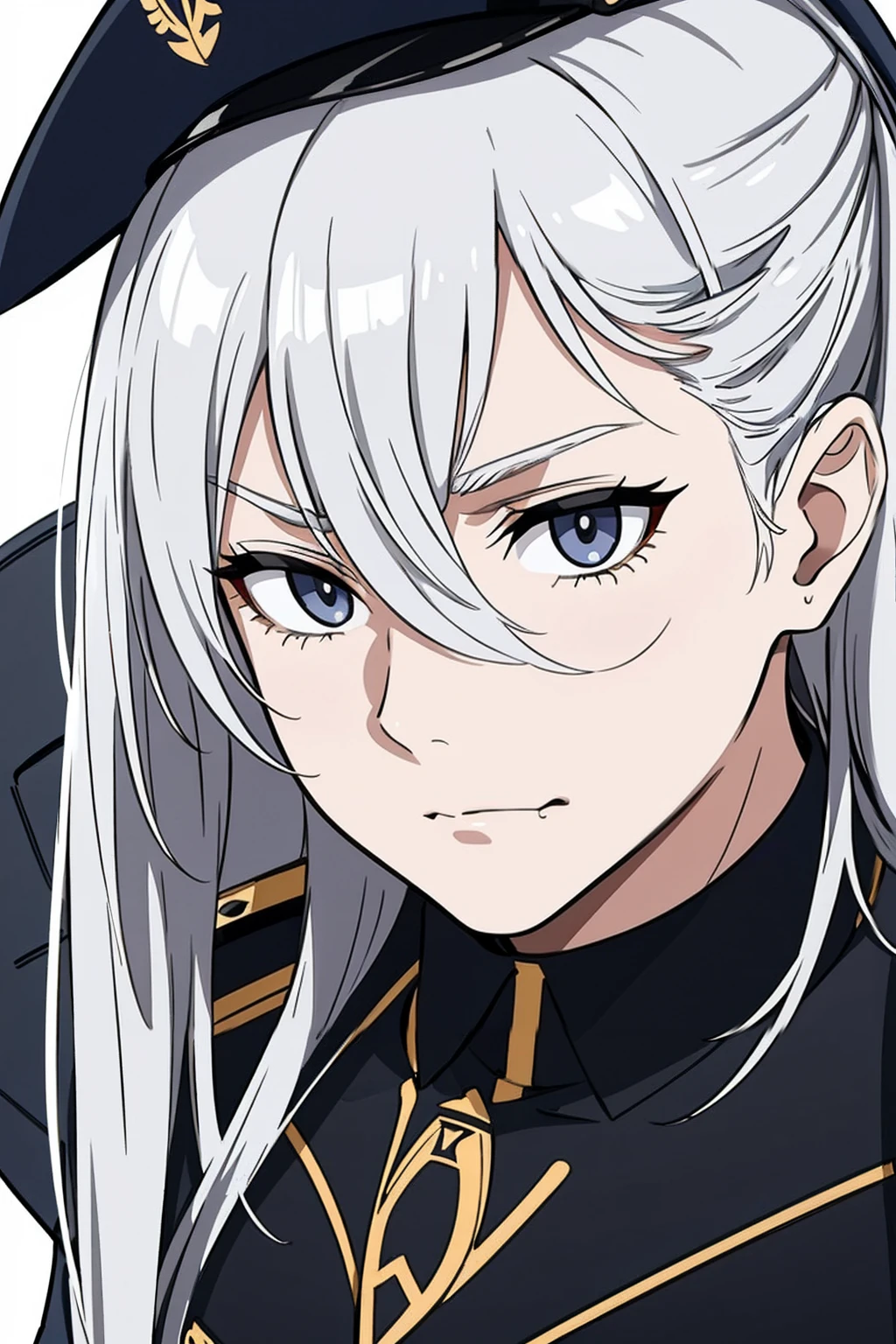 whole body,Standing posture, (Silver Hair,Shortcuts,) (male,youth,Fierce face,), (beautifully drawn face:1.2) (German military uniform,Symphogia style,) Expressionless,(White background) 