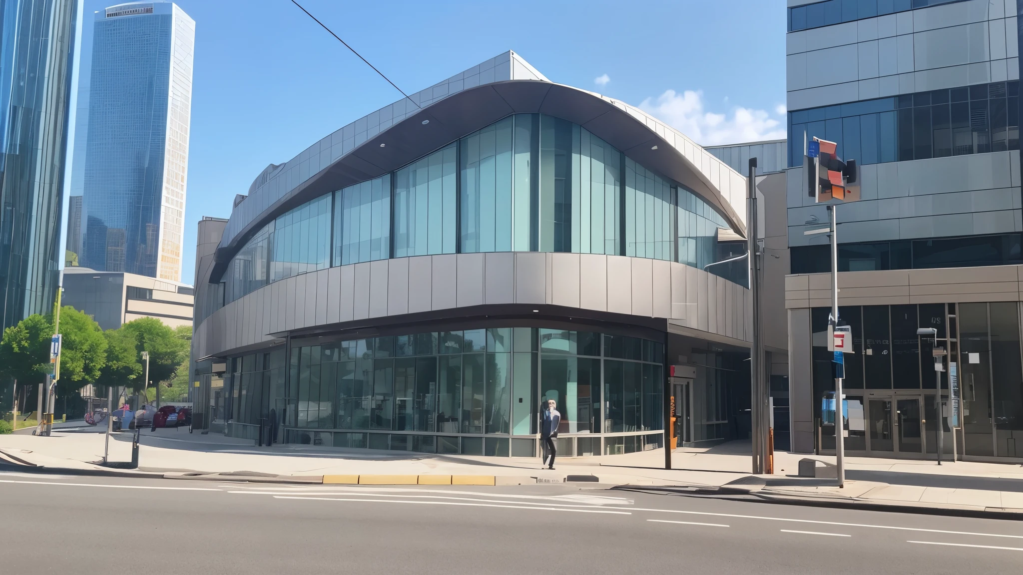 Create a website for small and medium-sized business consultants。Use on the top page、Please generate an image of a small and medium-sized business consultant, such as a photo of a person and a building.。