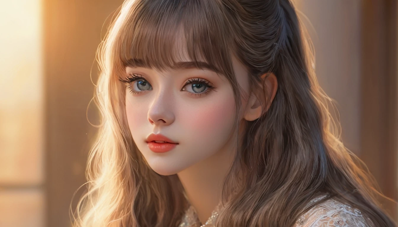 a beautiful young girl, detailed face, beautiful eyes, long eyelashes, beautiful lips, detailed skin, detailed hair, gentle expression, elegant posture, serene, (best quality,4k,8k,highres,masterpiece:1.2),ultra-detailed,(realistic,photorealistic,photo-realistic:1.37),detailed portrait,warm lighting,soft color palette,natural lighting,intricate details, Full-length photo