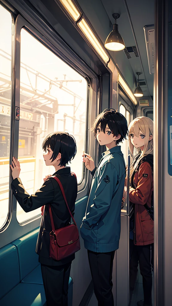 Night on the Galaxy Express、Two boys looking out the train window、15 years old、Starry Sky