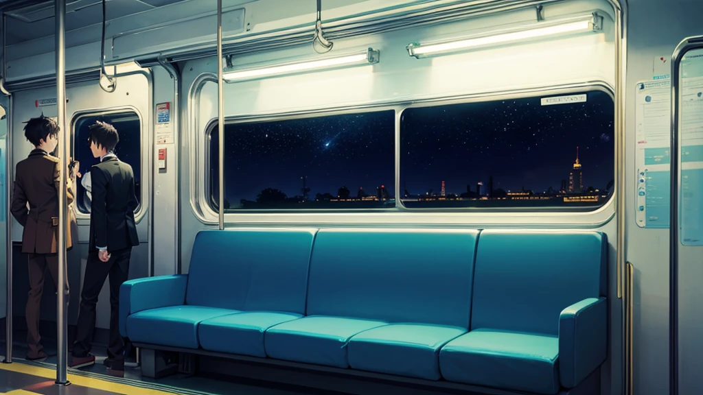 Night on the Galaxy Express、Two boys looking out the train window、、Starry Sky
