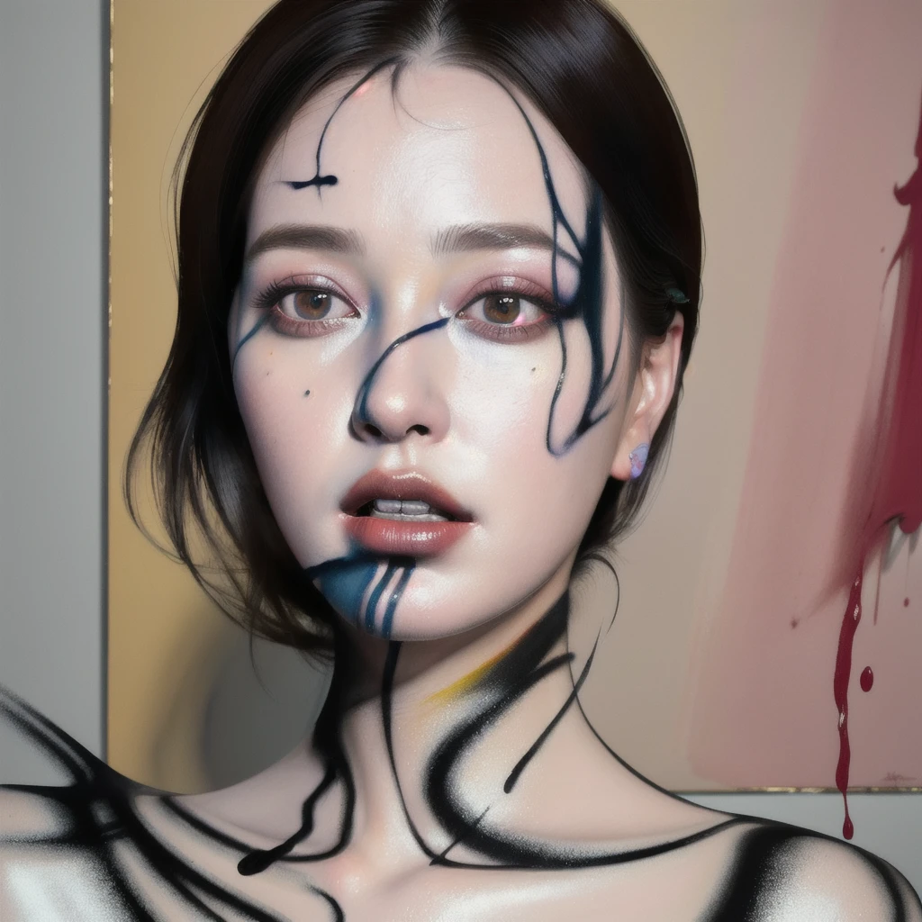 Android Beauty, Powerful paintings inspired by Francis Bacon, Ultra-realistic surrealism, Hyperrealism, fear, art, hyper real painting, Realistic illustration painting, カラフルなHyperrealism, Hyper-realistic digital art