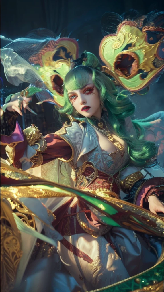 Insanely detailed photograph of a gorgeous vampire man, goth Renaissance, long voluminous white hair, intricate white eyes, fantastical, vampire, ethereal, hyperdetailed, 32k resolution, dynamic lighting, hyperdetailed, intricately detailed, trending on Artstation, triadic colors, volumetric lighting, BalenciagaStyle