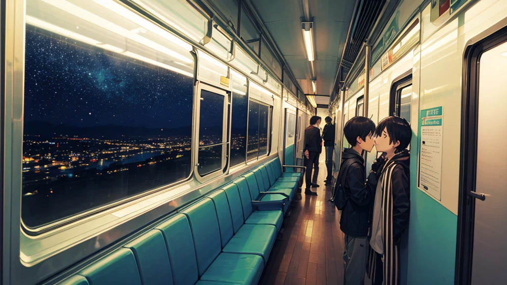 Night on the Galaxy Express、Two boys looking out the train window、************、Starry Sky