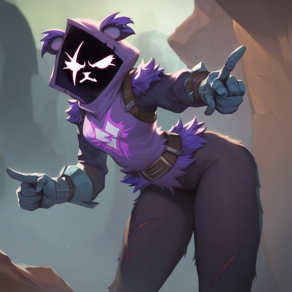 Raven team leader,purple hoodie, with no face, shadowed face, animal ears,purple skin, scar on eye, body skin, purple fur, waist belt, torso symbol, metal gloves, pointing your ass at the viewer, leaning forward, pushing, she closes her eyes, hands resting on a wall, farting hard, would be green, green smoke in her ass, scenery with green smoke, she farting, she is passing gas, farts, gases. her with her eyes closed, hands are not in the air, expression of force, stomachache, stomach growling. day Of course