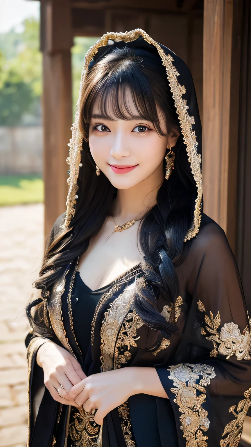 (masterpiece:1.3), (8k, Photorealistic, Raw photo, Best image quality: 1.4), Japanese 、Take a full-body photo，gypsy，fortune teller，Black costume，Wearing a hood，crystal，Natural color lip，(Random Hairstyles:1.2)、Cleavage:1.2、Super detailed face、Attention to detail、double eyelid、Put your chest together、Sharp focus:1.2、Beautiful woman:1.4、Black Hair、highest quality、masterpiece、超A high resolution、(Photorealistic:1.4)、Highly detailed and professionally lit smile、