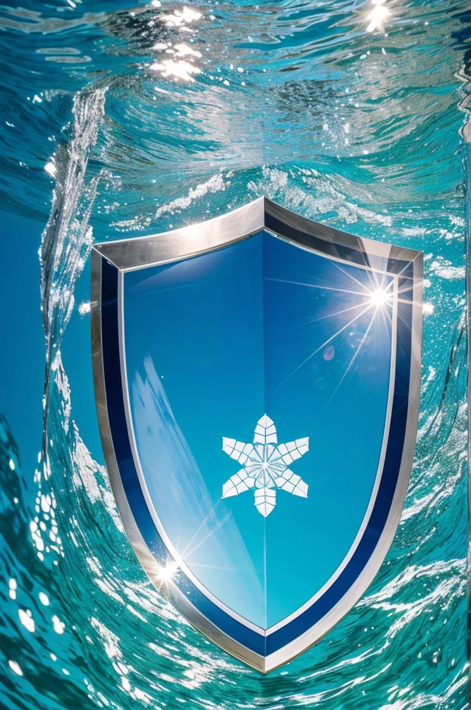 shield representing crystal clear water , breezes , until , sport and education