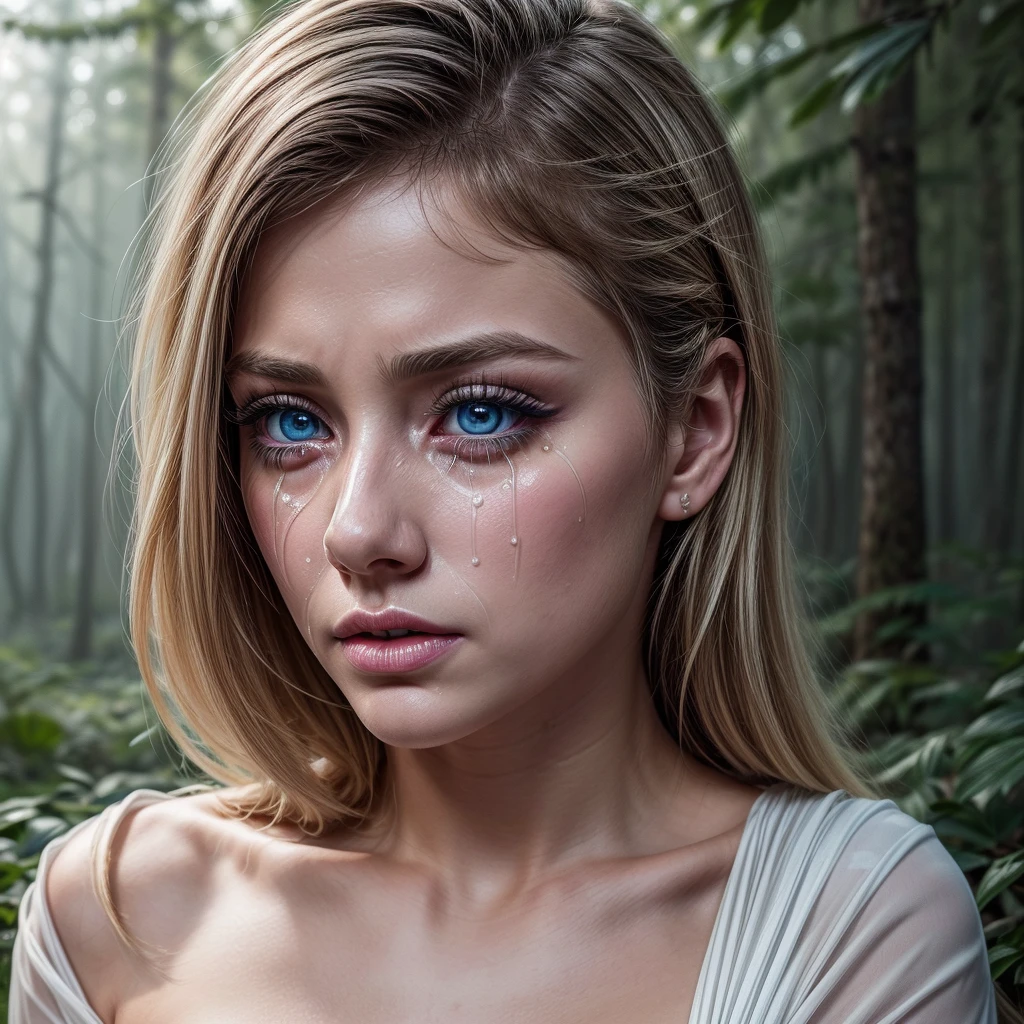 ultra realistic professional full body camera((( crying and extremely sad))) (photo 1028k qhd) by (James C. Christensen:1.2|Jeremy Lipking:1.1), (Dittmann Anna:0.3), (jiner:0.3), (mise au point nette:1.3) lndswgnr,High detail, instagram top model,, beautiful detailed ice baby blue eyes, 64k eyes,(eye makeup:1.2) sleeping Pose of the Instagram model, perfect button nose, attractive lip shape has an upper-to-lower lip ratio of 1:2, perfect ivory skin confiant, (((anatomycally perfect 25 old ladie hand,finger, nail))),fille en forme Fille maigre et sexy, breast:1.2, anatomie parfaite, Perfect symmetry:1.2, Realstic position, realistic and gorgeous face:1.2, perfect face, highly detailled, confident, ighting cinematic, Lighting scene, soft lights, instagram standing pose (((ice baby blue eyes, Fille maigre et sexy, breast:1.2 perfect charming face, attractive lip and nose, wearing white dress and sitting in amidst of forest, want to cry sad and devastated, day rain heavy, offering an emotional moment for the viewer