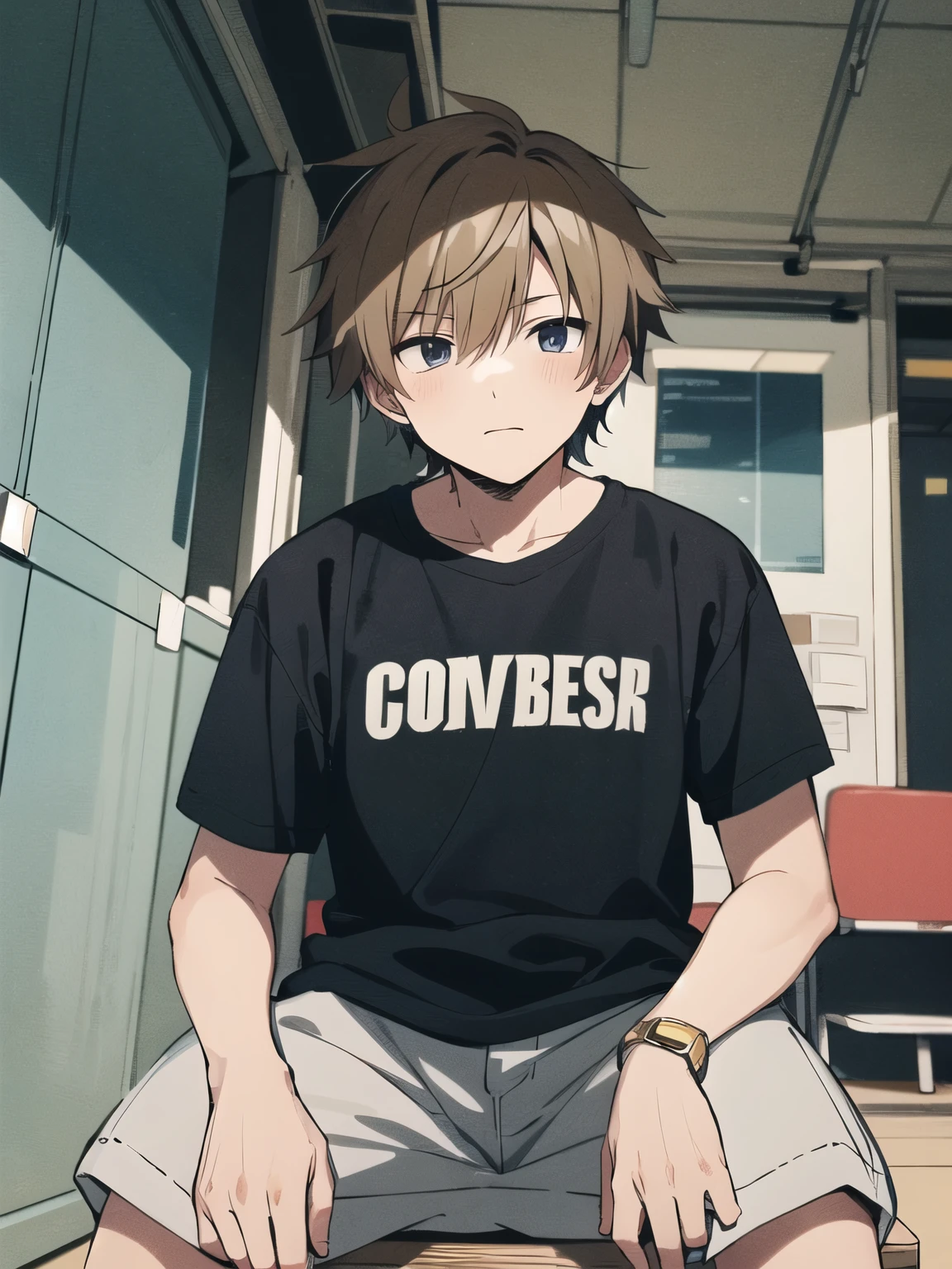 Anime boy cool cute skin white sitting pose foward