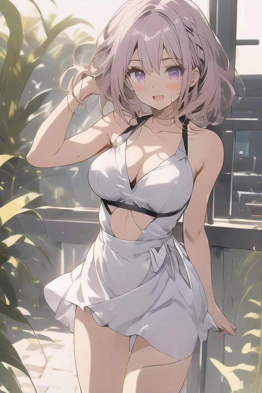 (from above:1.2),a girl , purple color hair、Purplish pink eyes that dreamers desire, (Blonde hair) , small stature, Colossal , Lori, (masutepiece:1.2, Best Quality), (finely detailed beautiful eye: 1.2), (beautifull detailed face), (perky :1.1), (pointed :1.0), (cakes magazine cover:1.3)，(Best Illumination, extremely delicate and beautiful),  pose,make a cocktail , in a bar counter, ((Cinematic Light)), Dramatic light, (Pale white background:1.5), Short bob hair（1:3）、Ultra Contrast、Braid a little around the ears, White long dress、only has 5 fingers、Her  is visible through the white 、Wet pants、You can see inside your 、full of sweat、mocking look、、nffsw,Arms crossed、grab the arm、Shoot from above:1.2,Best Quality、Large breastuscular 、Pubic hair,high-level image quality、hightquality、8K,perfect hand、5 fingers、finger pin、Perfect Finger、T back,noise cut、bullet hand、Her hair color should have been a brighter purple.The skirt part is also carefully expressed..、Purple skirt、the skirt is floating in the wind、Dark purple panties、thin Pubic hair ,(with sparkling eyes and a contagious smile),open mouth, highest quality, high resolution,Real World, Natural light,perfect Natural light, Looking at Viewer,
