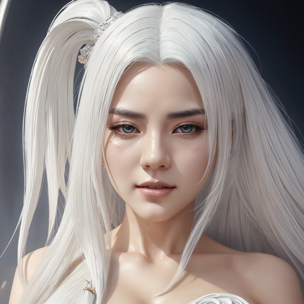 Close-up of a woman with white hair and white mask, beautiful figure painting, Guvitz, Guwiz style artwork, white-haired god, Yang J, epic fine character art, stunning character art, Fan Qi, Wu Jun Shifan, Guwiz in Pixiv Art Station, (NSFW: 1.0)