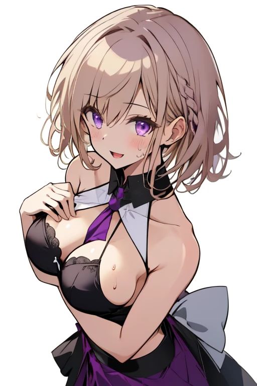 (from above:1.2),a girl , purple color hair、Purplish pink eyes that dreamers desire, (Blonde hair) , small stature, Colossal tits, Lori, (masutepiece:1.2, Best Quality), (finely detailed beautiful eye: 1.2), (beautifull detailed face), (perky chest:1.1), (pointed chest:1.0), (cakes magazine cover:1.3),(Best Illumination, extremely delicate and beautiful), sexy pose,make a cocktail , in a bar counter, ((Cinematic Light)), Dramatic light, (Pale white background:1.5), Short bob hair(1:3)、Ultra Contrast、Braid a little around the ears, White long dress、only has 5 fingers、Her pussy is visible through the white thong、Wet pants、You can see inside your underwear、full of sweat、mocking look、diaper、nffsw,Arms crossed、grab the arm、Shoot from above:1.2,Best Quality、Large breastuscular pussy、Pubic hair,high-level image quality、hightquality、8K,perfect hand、5 fingers、finger pin、Perfect Finger、T back,noise cut、bullet hand、Her hair color should have been a brighter purple.The skirt part is also carefully expressed..、Purple skirt、the skirt is floating in the wind、Dark purple panties、thin Pubic hair ,(with sparkling eyes and a contagious smile),open mouth, highest quality, high resolution,Real World, Natural light,perfect Natural light, Looking at Viewer,