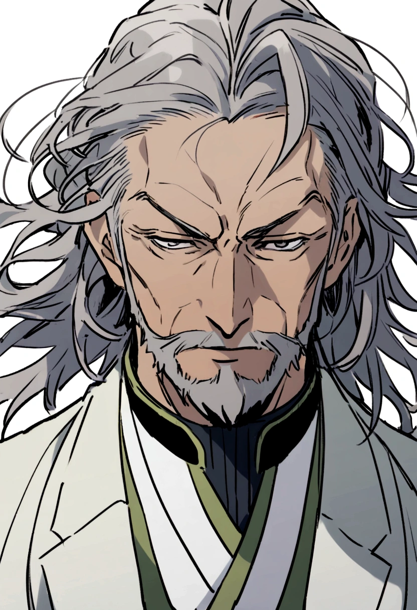 Hantei Ryuunosuke is an older man, the signs of greying already gracing his hair and short beard.  Kimano