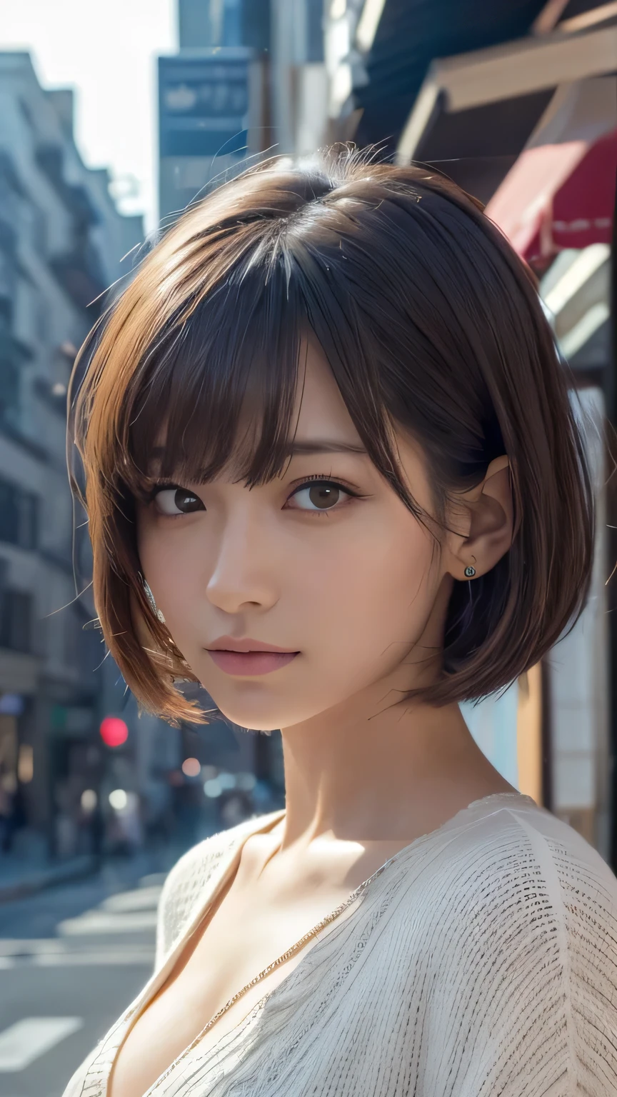 (Ultra-realistic), (figure), (High resolution), (8K), (Very detailed), (Best figure), (Beautiful and detailed), (Highest quality), (Super detailed), (masterpiece), (wallpaper), (Detailed face), alone, One Girl, watching viewer, Trendy clothes,Fine details, Detailed face, In the Dark, Deep Shadow, Modest, Pure Erotic Face Ace_v1, cool, short hair, Pointed diagonal bangs,Aoyama Street