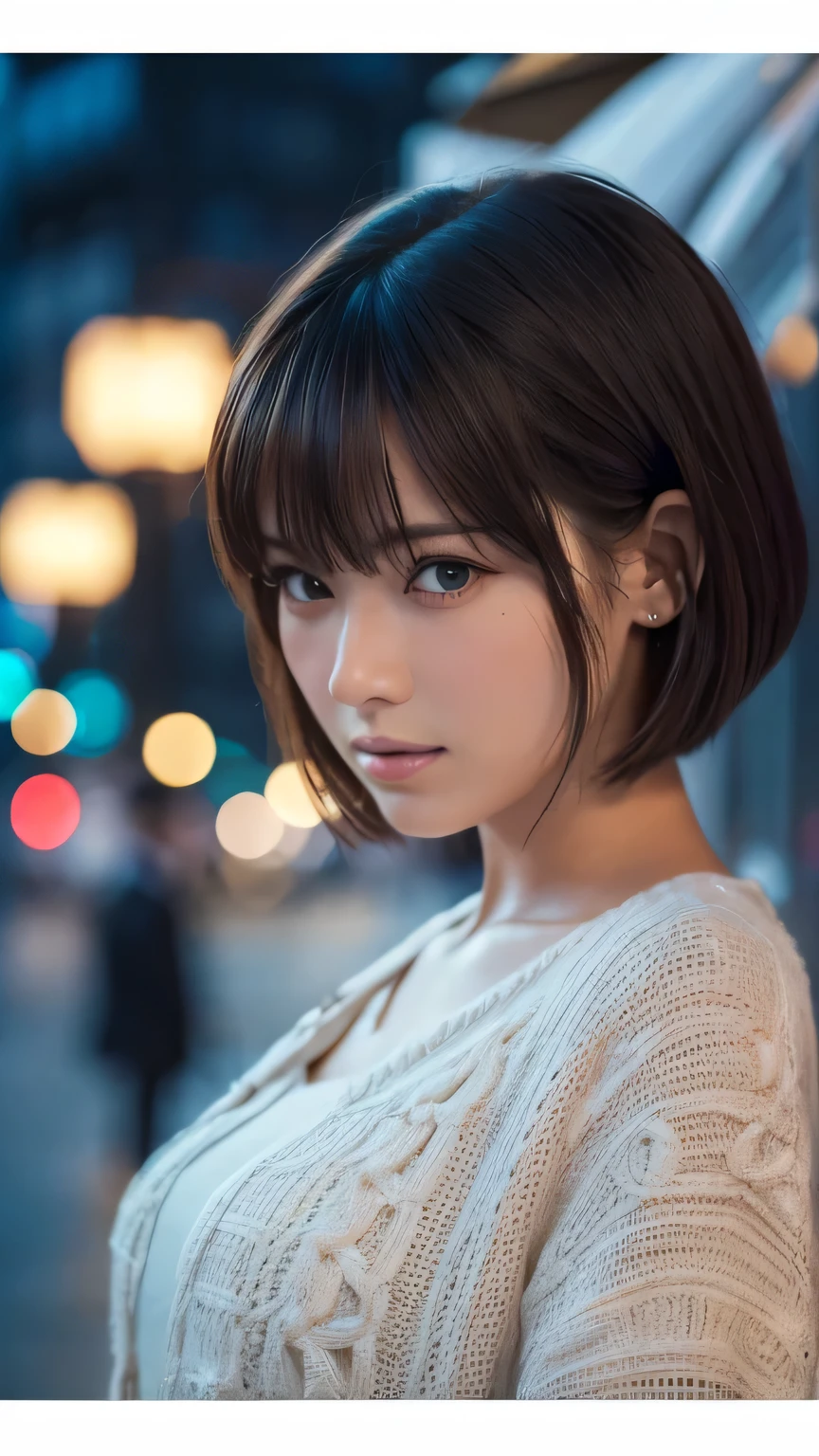(Ultra-realistic), (figure), (High resolution), (8K), (Very detailed), (Best figure), (Beautiful and detailed), (Highest quality), (Super detailed), (masterpiece), (wallpaper), (Detailed face), alone, One Girl, watching viewer, Trendy clothes,Fine details, Detailed face, In the Dark, Deep Shadow, Modest, Pure Erotic Face Ace_v1, cool, short hair, Pointed diagonal bangs,Aoyama Street