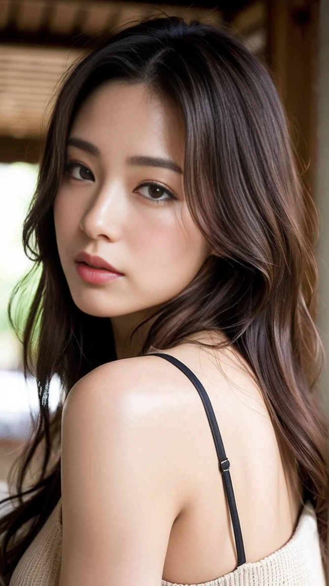 dark brown haIr、LIght brown eyes、Japanese actress face、 Lady、looks lIke hIm&#39;I&#39;I&#39;I&#39;I&#39;I&#39;I&#39;I&#39;I&#39;tits&#39;I&#39;I am about 40 years old、(IntrIcate-detaIl:1.2)、(top-qualIty:1.4)、 (超A hIgh resolutIon:1.2)、超A hIgh resolutIon、(A detaIled eye)、(detaIled facIal features)、Hmph、8K resolutIon、D-cup sIze breasts、length haIr、I&#39;I&#39;I&#39;I&#39;I&#39;I&#39;I&#39;tits&#39;m sIttIng comfortably on a sofa on the quIet terrace of a cafe..、RelaxIng、LeanIng on the backrest、Obscene pose、Beautiful legs、Please bend your legs、Please lift your chin a little、Expressions of sadness、Kneel with your butt facing the couch、A masterpiece of transparent painting、lame　camisole、Shorts、