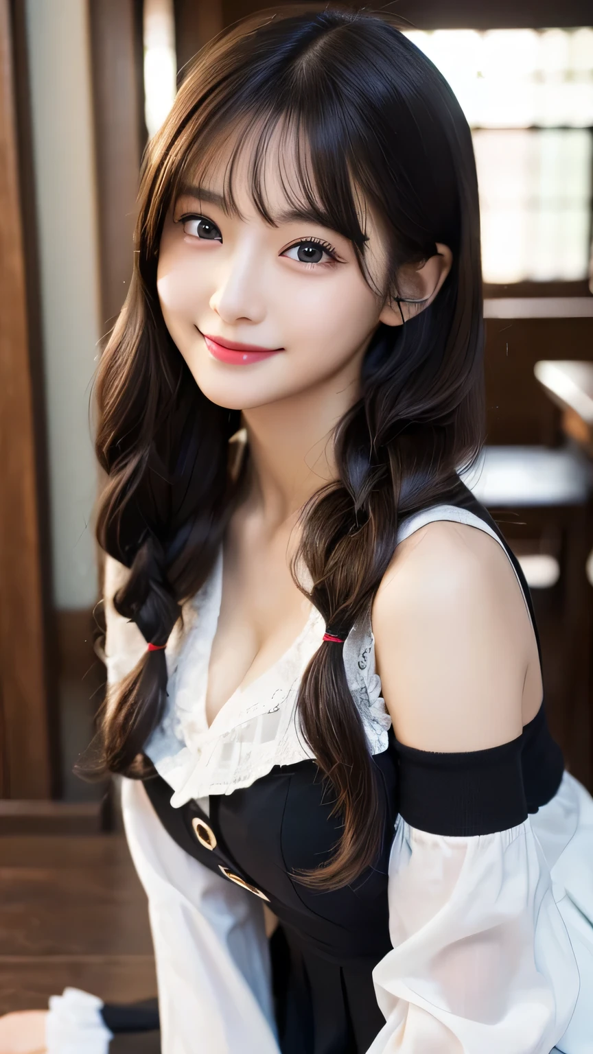 (masterpiece:1.3), (8K, Photorealistic, Raw photo, Best image quality: 1.4), Japanese schoolgirl、A full-body shot facing forward，new shoes、From head to toe、Less exposure、Gothic Lolita、Black high socks、Black shoes，Natural color lip，(Random Hairstyles:1.2)、Cleavage:1.2、Super detailed face、Attention to detail、double eyelid、Put your chest together、Sharp focus:1.2、Beautiful woman:1.4、Highest quality、masterpiece、超A high resolution、(Photorealistic:1.4)、Highly detailed and professionally lit smile、