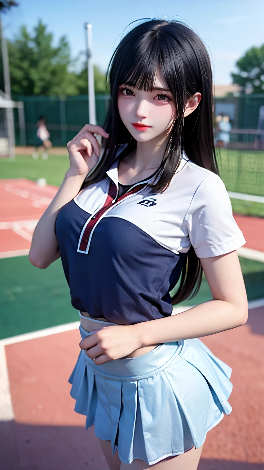 （Very delicate and beautiful：1.2）super model,,Big Breasts,Beautiful breasts,voluptuous,【bike shorts】,,【3girls】,,Highest quality, High resolution, 8K,Kick in a hurry,Tennis Wear.mini skirt