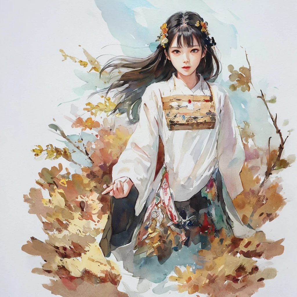 desenhando,drawing pencil,Garota de rabo de cavalo,There are small broken flowers on the head,Chinese ancient style,Roupas de samurais,imagem em preto e branco,superfino,The hair is carefully described,The eyes are carefully portrayed, best quality,8k resolution
