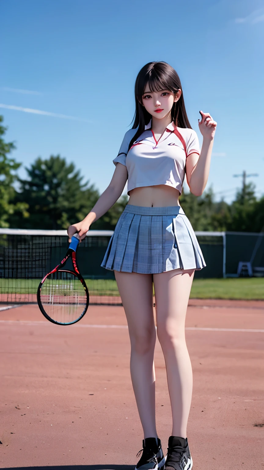 (Very delicate and beautiful:1.2)super model,,Big Breasts,Beautiful breasts,voluptuous,【bike shorts】,,【3girls】,,Highest quality, High resolution, 8K,Kick in a hurry,Tennis Wear.mini skirt