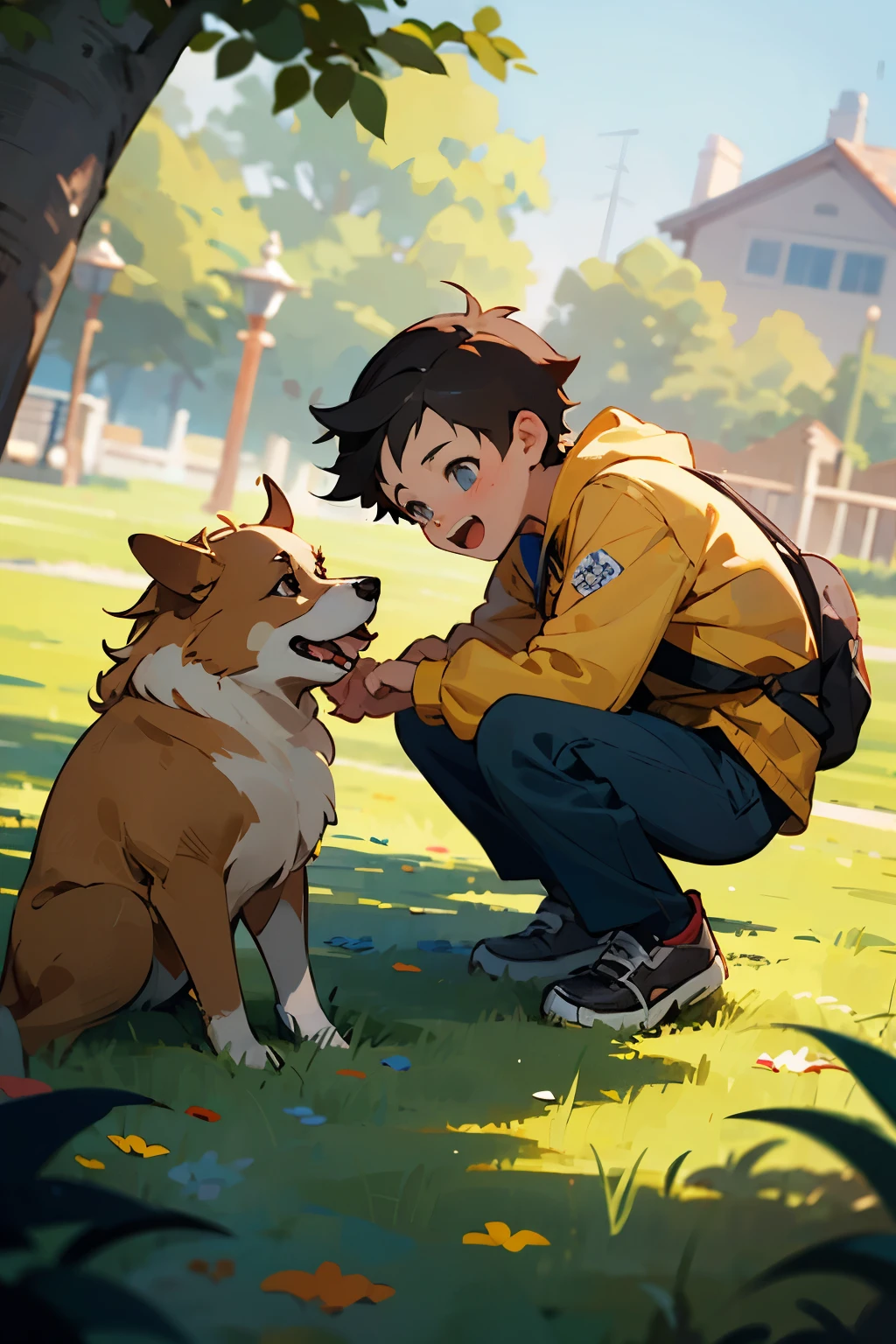 Once upon a time, there was a cheerful little boy named Jake. Jake loved to explore the world around him, and he had a curious puppy golden retriever named Layla.