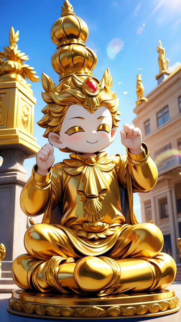 王子的Gold statue，Prince style，Prince costume，Court dress，Gold statue，男孩的Gold statue，带着黄金冠冕的Gold statue，脚边停着一只燕子的Gold statue，Golden Boy Statue，Gold statue，Victorian style，crown，crown，Golden Boy Sculpture，Golden Boy Statue，Gold statue，shotaGold statue，Cute boy，shota，Cute boy，Cute boy，Giant golden statue，Giant golden statue，Outdoor Background，Smiling statue，Close-up above the waist镜头，Close-up above the waist