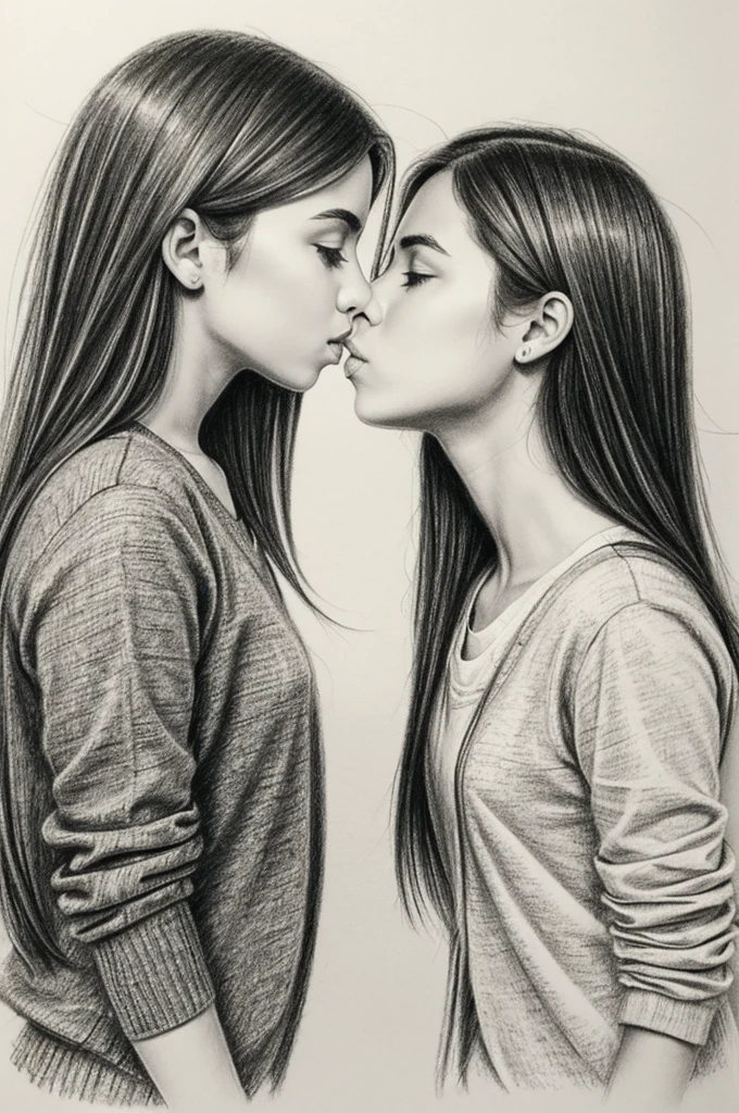 A simple pencil sketch of two girls kissing