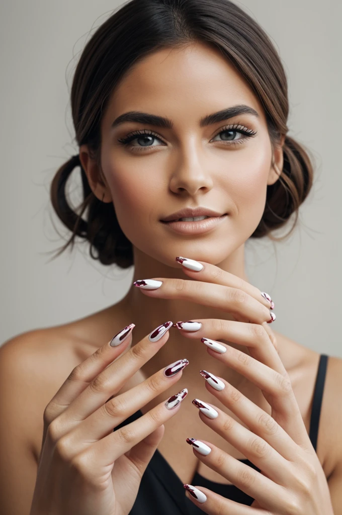 Woman showing her hands with designed nails