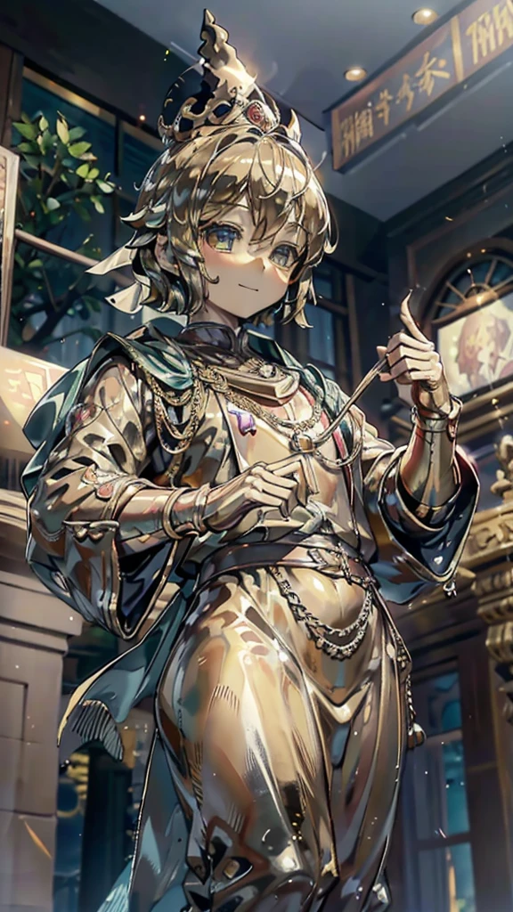 王子的Gold statue,Prince style,Prince costume,Court dress,Gold statue,男孩的Gold statue,带着黄金冠冕的Gold statue,脚边停着一只燕子的Gold statue,Golden Boy Statue,Gold statue,Victorian style,crown,crown,Golden Boy Sculpture,Golden Boy Statue,Gold statue,shotaGold statue,Cute boy,shota,Cute boy,Cute boy,Giant golden statue,Giant golden statue,Outdoor Background,Smiling statue,Close-up above the waist镜头,Close-up above the waist