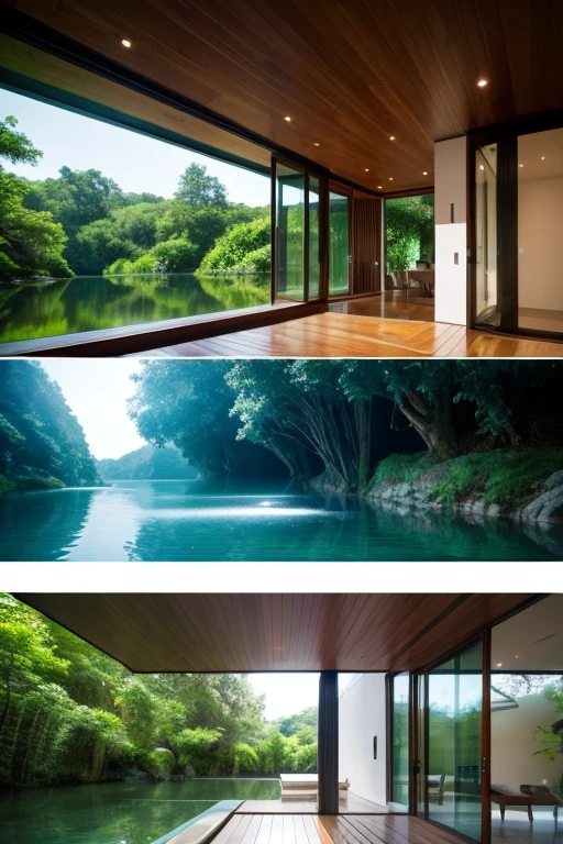 A house surrounded by nature　indoor　water