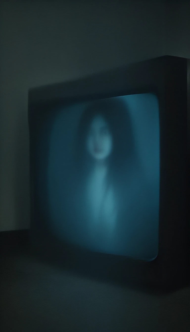 horror film, yamamura sadako, A ghost crawling out of a small static-lit CRT television through a portal, Lighting screen,Face the viewer, (Crawling Pose),Large, fully furnished living room, both hands on the floor, bending over in Crawling Pose with two hands press on the floor , Inspire fear "To Heheh" and "ring,"Super long black hair,Faces scarred by decay, Covered in scars, and eyes bearing the scars of burns,Wearing a white robe, ,,Crouch down from the frame of the TV screen, ugly, Hate Speech,,Creepy look, ((An old water well and forests shown in the lighting tv screen frame)). An eerie light emanates from the TV screen, Casts an ominous shadow on the wall. Her eerie appearances begin. Half came out, Her ghostly fingers grip the ground, blurring the lines between the digital and the physical,