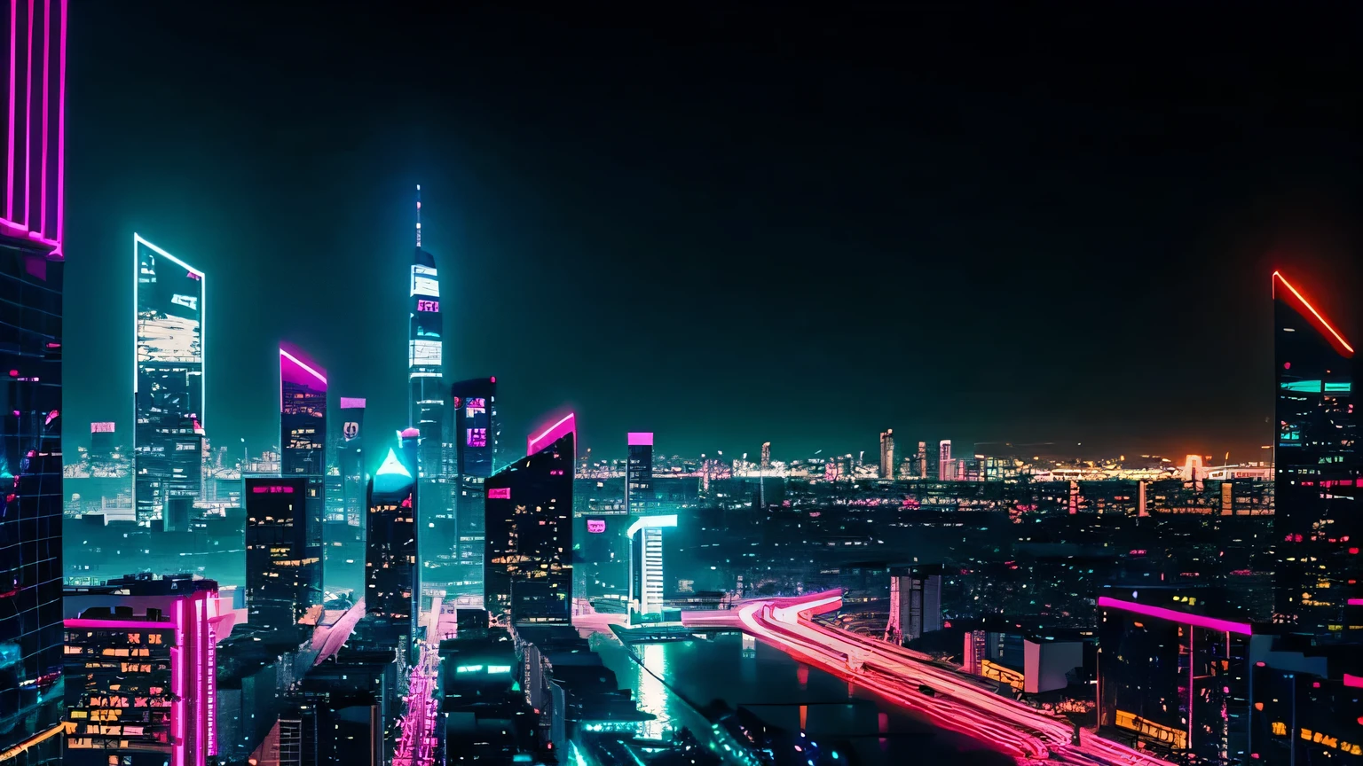 city view, cyberpunk city, night, neon, red blue and pink, skyscrapers, alleyway