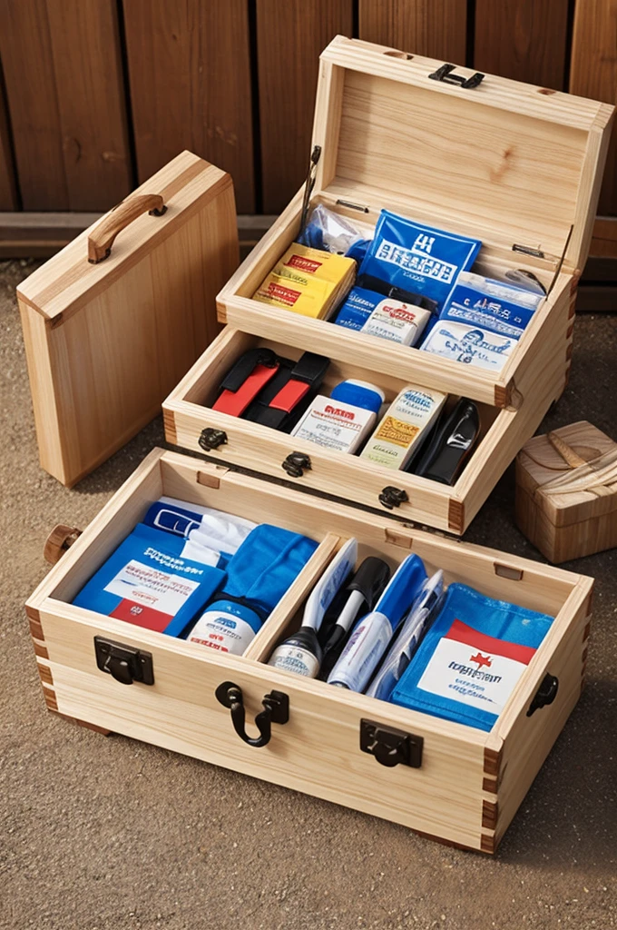 Wooden first aid kit