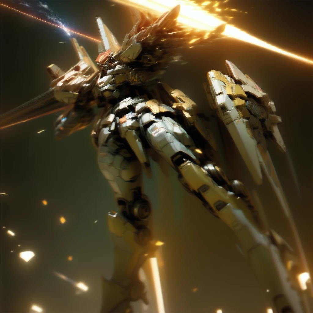 A Super Mech Warrior, Holding Energy Cannon, Tall Buildings, Energy Cannon Fire, Tall and Mighty, Solid Armor, Futuristic Technology, Sharp Lines, Dynamic Styling, Mechanical Joints, Armor Plates, Sensors, Energy Weapons, Blazing Energy, Shining Light, Explosion Effects, Smoke and Dust, Tense Atmosphere, (Octane Rendering: 1.4), Best Quality, (Highly Realistic), (Ultra Detail: 1.5), C4D Rendering, Cinematic Quality