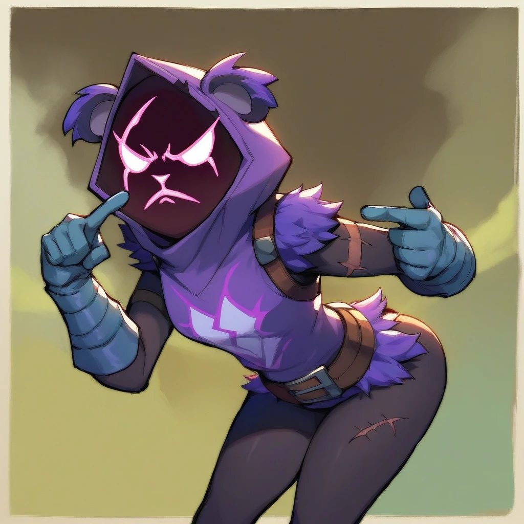 Raven team leader,purple hoodie, with no face, shadowed face, animal ears,purple skin, scar on eye, body skin, purple fur, waist belt, torso symbol, metal gloves, pointing your ass at the viewer, leaning forward, pushing, she closes her eyes, hands resting on top of a small wall, farting hard, would be green, green smoke in her ass, scenery with green smoke, she farting, she is passing gas, farts, gases. her with her eyes closed, hands are not in the air, expression of force, stomachache, stomach growling. day Of course