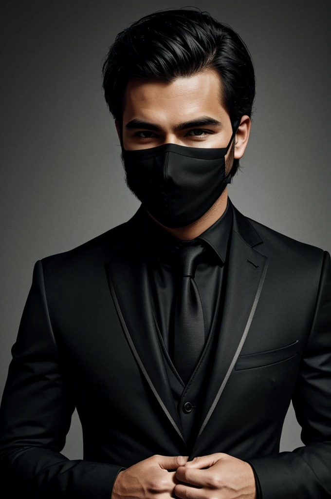 Draw a man in a completely black suit with a mask.
