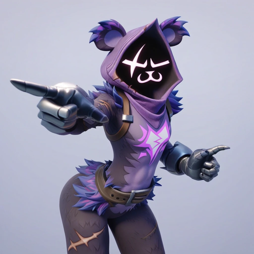 Raven team leader,purple hoodie, with no face, shadowed face, animal ears,purple skin, scar on eye, body skin, purple fur, waist belt, torso symbol, metal gloves, pointing your ass at the viewer, leaning forward, pushing, she closes her eyes, hands resting on top of a small wall, her with her eyes closed, hands are not in the air, expression of force, stomachache, stomach growling. day Of course